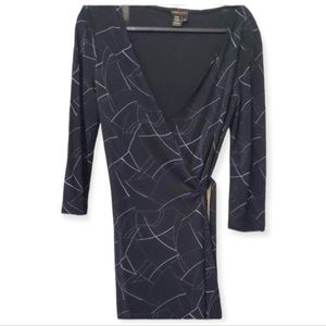 2/$45 BCBG Maxazria Art Deco Wrap Dress Blk/Purple Sz M